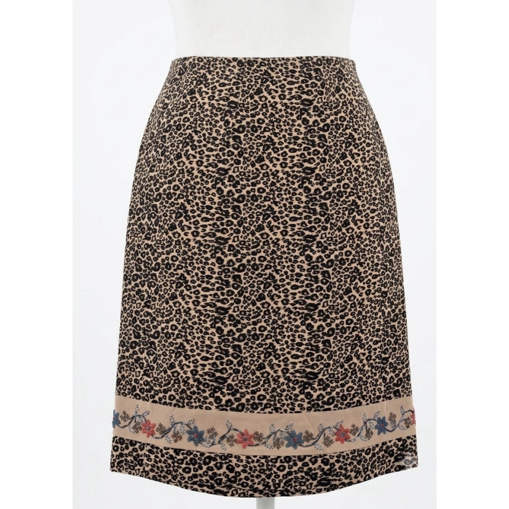 Vtg 90s Silk Club Leopard Print Floral Beaded Silk Skirt Sz 14 Y2K Indie Sleaze